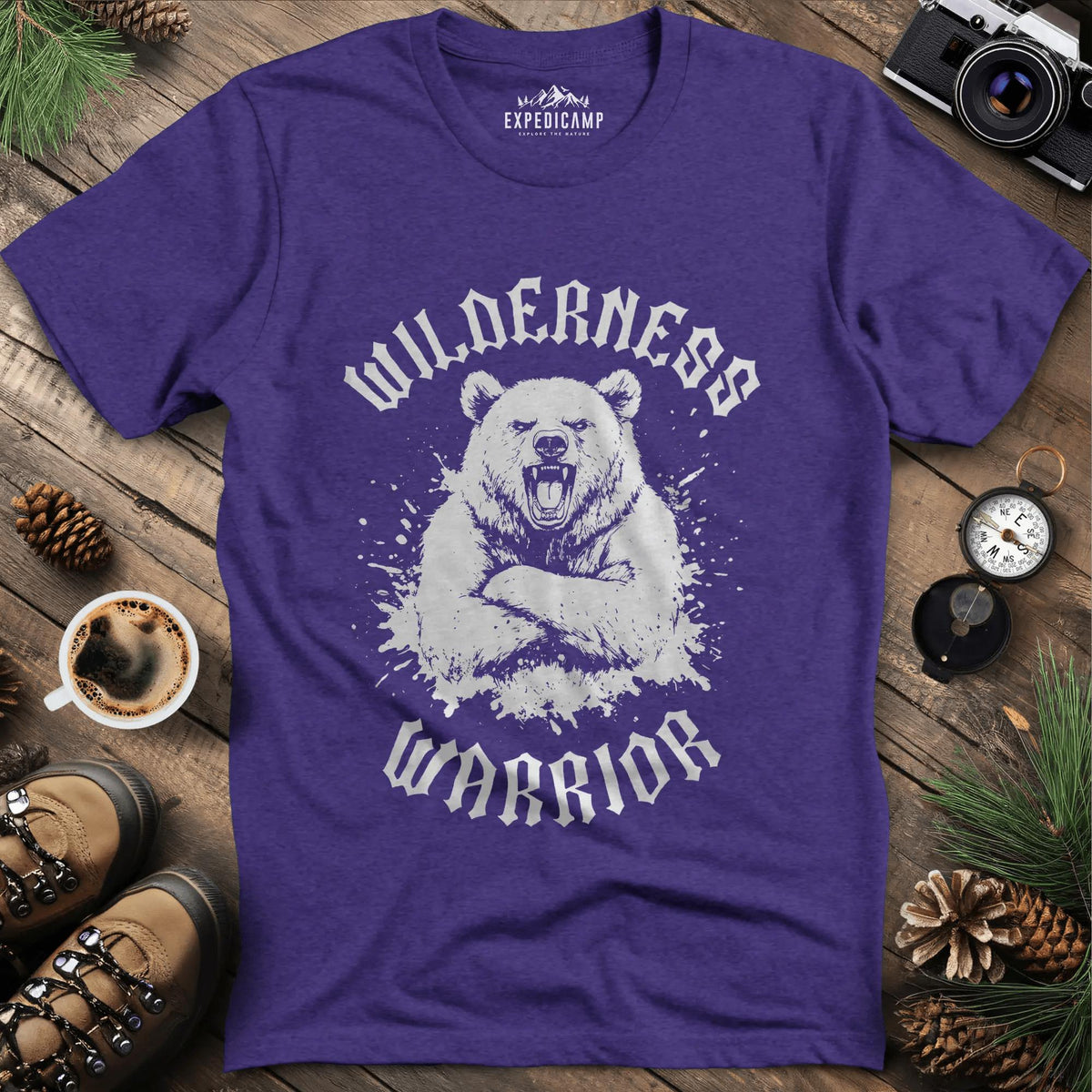 Wilderness Warrior T-Shirt – Heather Purple – Outdoor apparel for travel, hiking, camping, and nature lovers – ExpediCamp