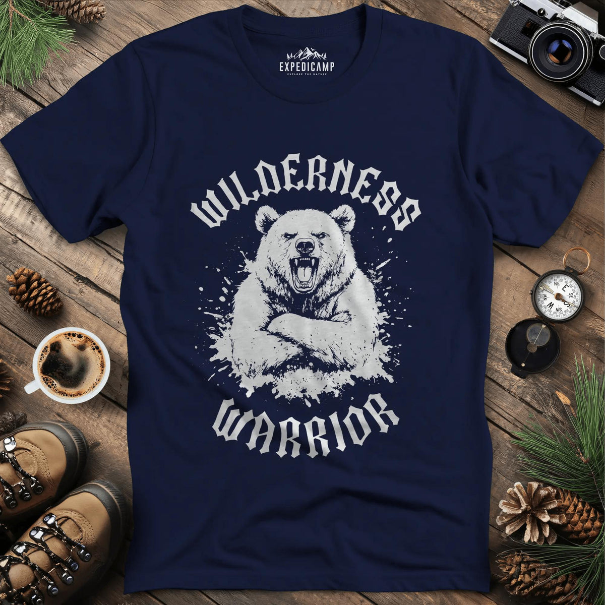 Wilderness Warrior T-Shirt – Navy – Outdoor apparel for travel, hiking, camping, and nature lovers – ExpediCamp