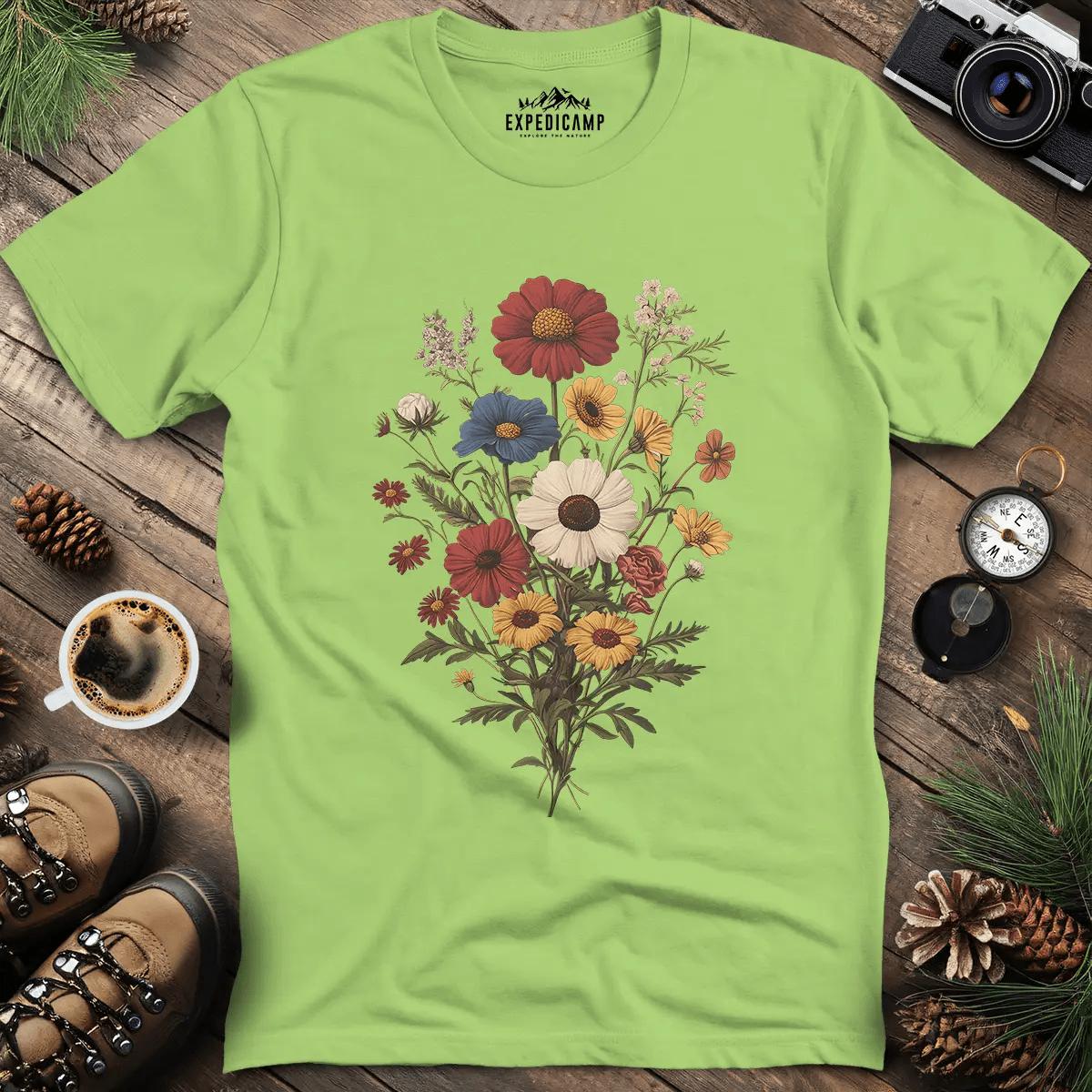 Wildflower Bouquet T-Shirt – Kiwi – Outdoor apparel for travel, hiking, camping, and nature lovers – ExpediCamp