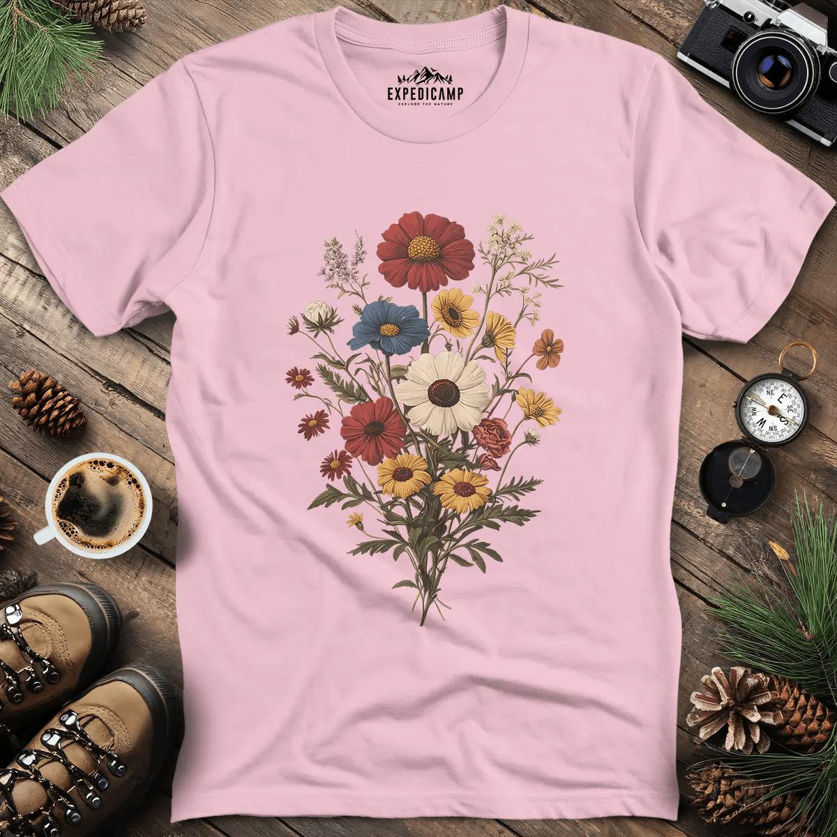 Wildflower Bouquet T-Shirt – Light Pink – Outdoor apparel for travel, hiking, camping, and nature lovers – ExpediCamp
