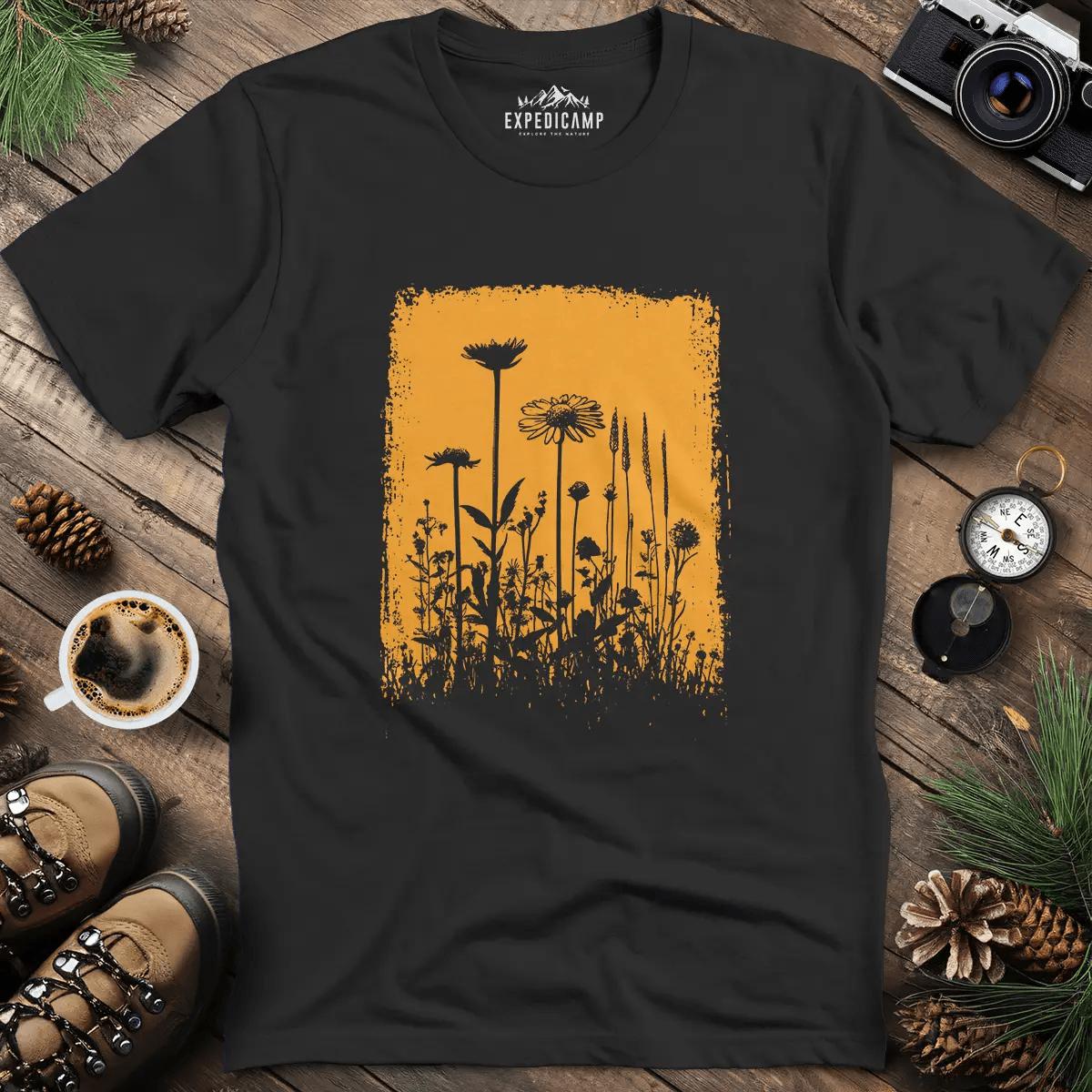 Wildflower Silhouette T-Shirt – Black – Outdoor apparel for travel, hiking, camping, and nature lovers – ExpediCamp