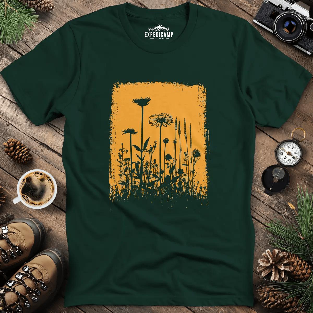 Wildflower Silhouette T-Shirt – Forest Green – Outdoor apparel for travel, hiking, camping, and nature lovers – ExpediCamp