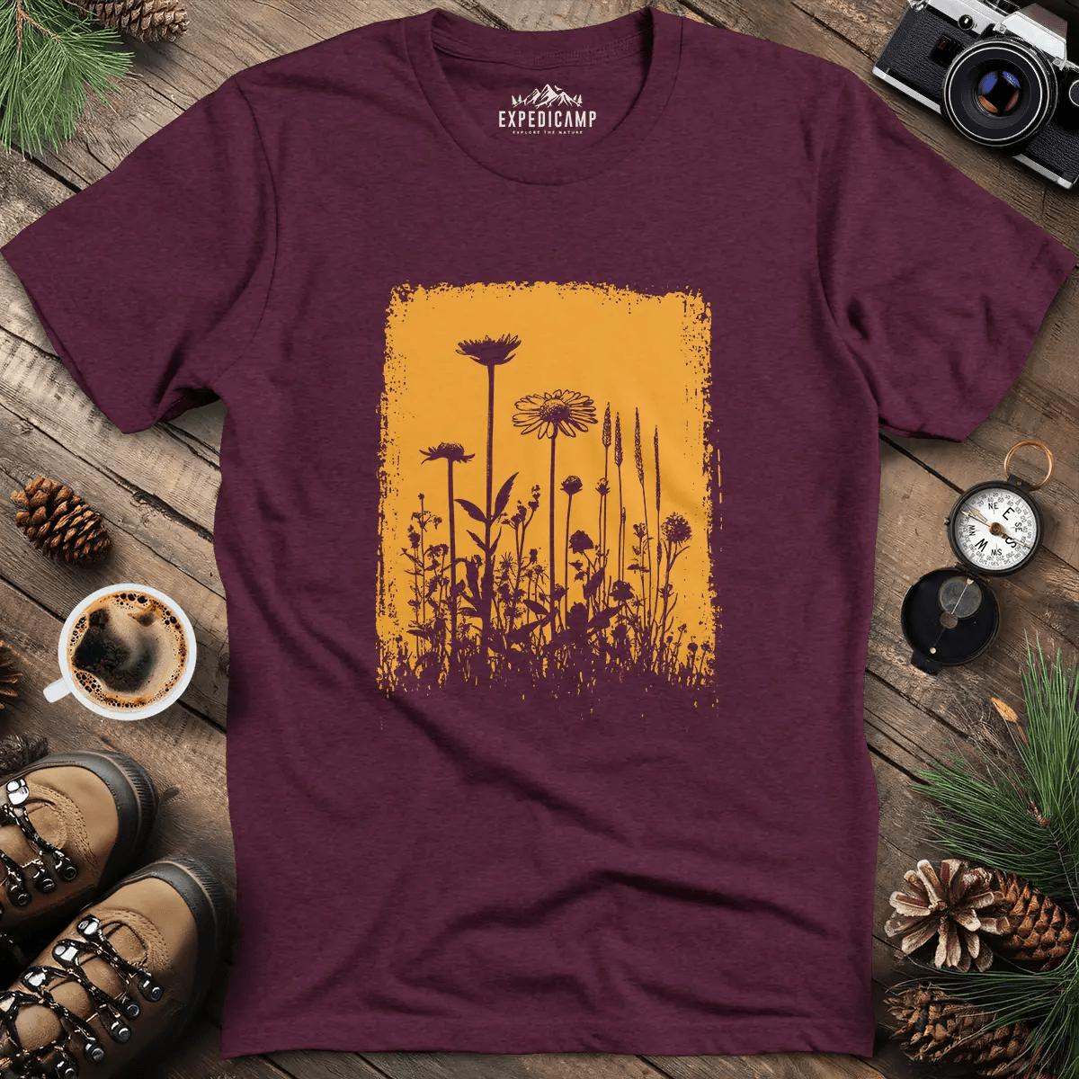 Wildflower Silhouette T-Shirt – Heather Maroon – Outdoor apparel for travel, hiking, camping, and nature lovers – ExpediCamp