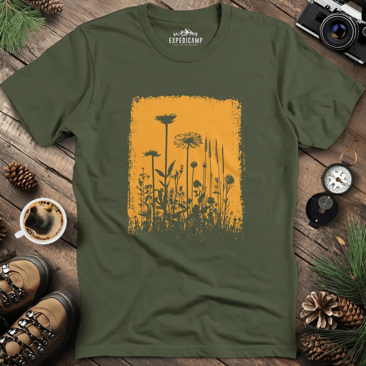 Wildflower Silhouette T-Shirt – Military Green – Outdoor apparel for travel, hiking, camping, and nature lovers – ExpediCamp