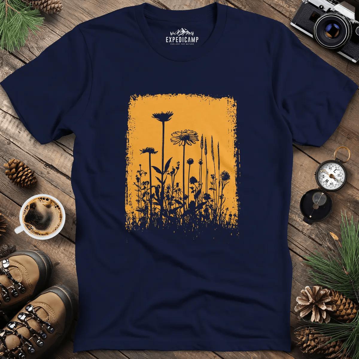 Wildflower Silhouette T-Shirt – Navy – Outdoor apparel for travel, hiking, camping, and nature lovers – ExpediCamp