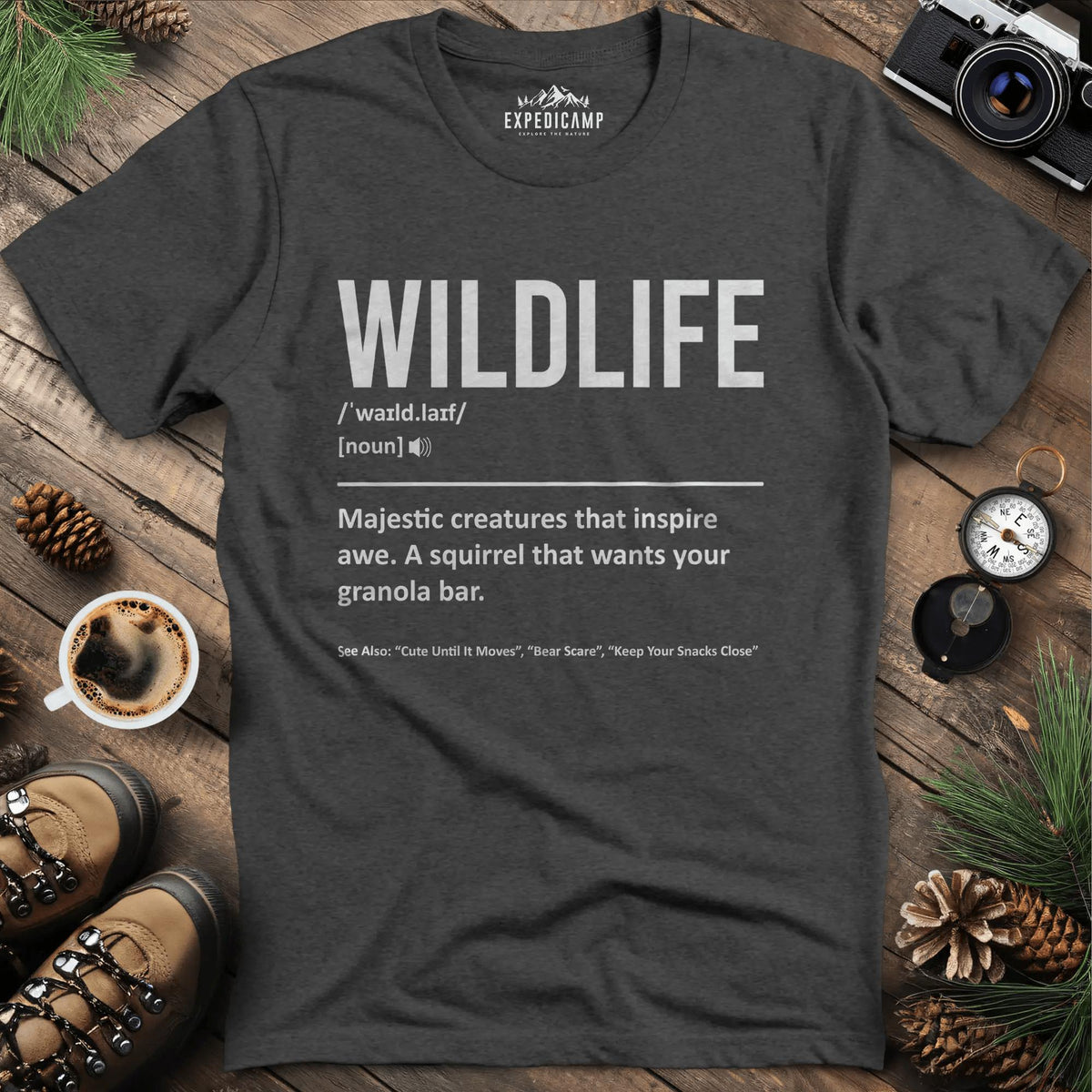 Wildlife Definition T-Shirt – Dark Heather – Outdoor apparel for travel, hiking, camping, and nature lovers – ExpediCamp