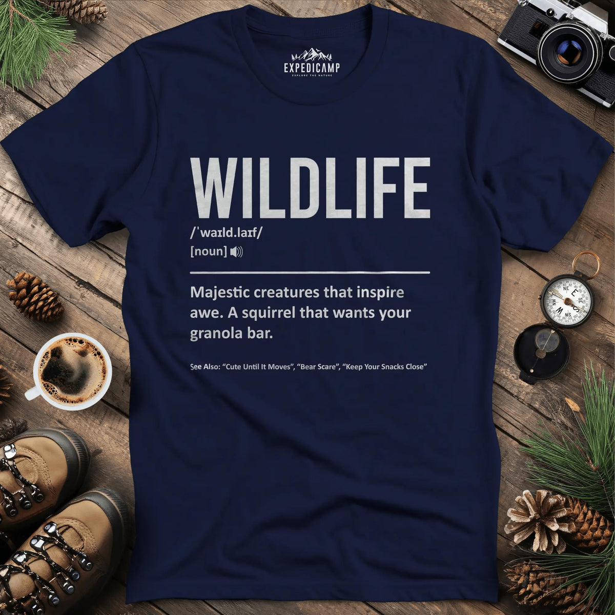 Wildlife Definition T-Shirt – Navy – Outdoor apparel for travel, hiking, camping, and nature lovers – ExpediCamp