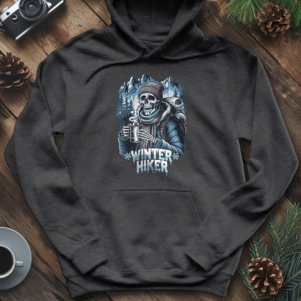 Winter Hiker Hoodie – Dark Heather – Outdoor apparel for travel, hiking, camping, and nature lovers – ExpediCamp