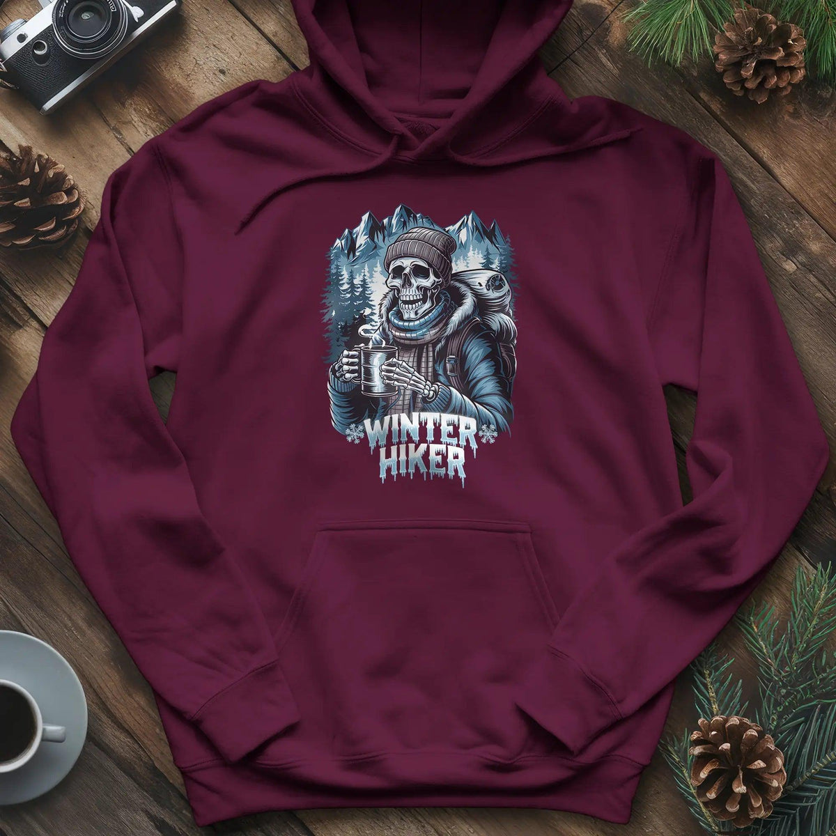 Winter Hiker Hoodie – Maroon – Outdoor apparel for travel, hiking, camping, and nature lovers – ExpediCamp