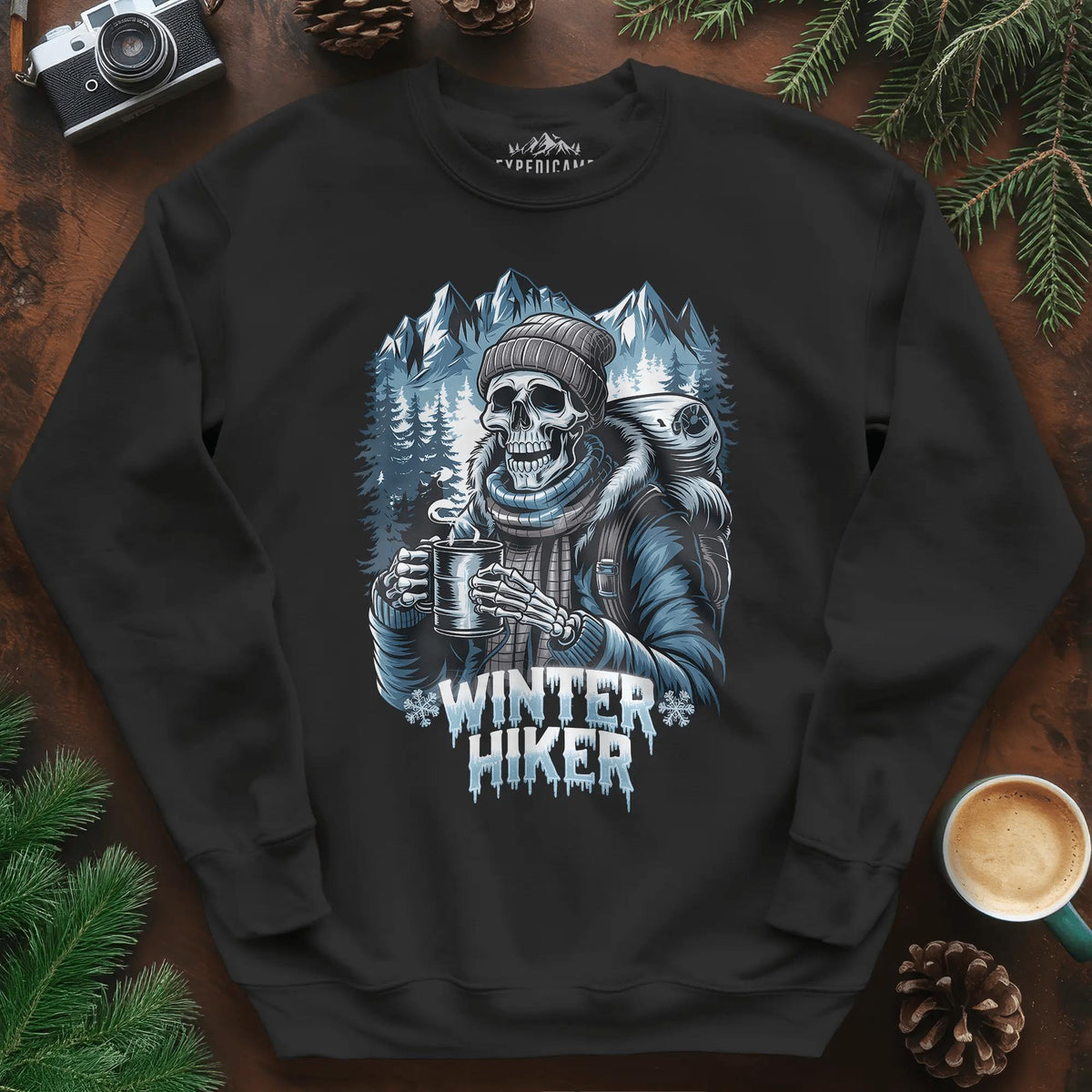 Winter Hiker Sweatshirt – Black – Outdoor apparel for travel, hiking, camping, and nature lovers – ExpediCamp
