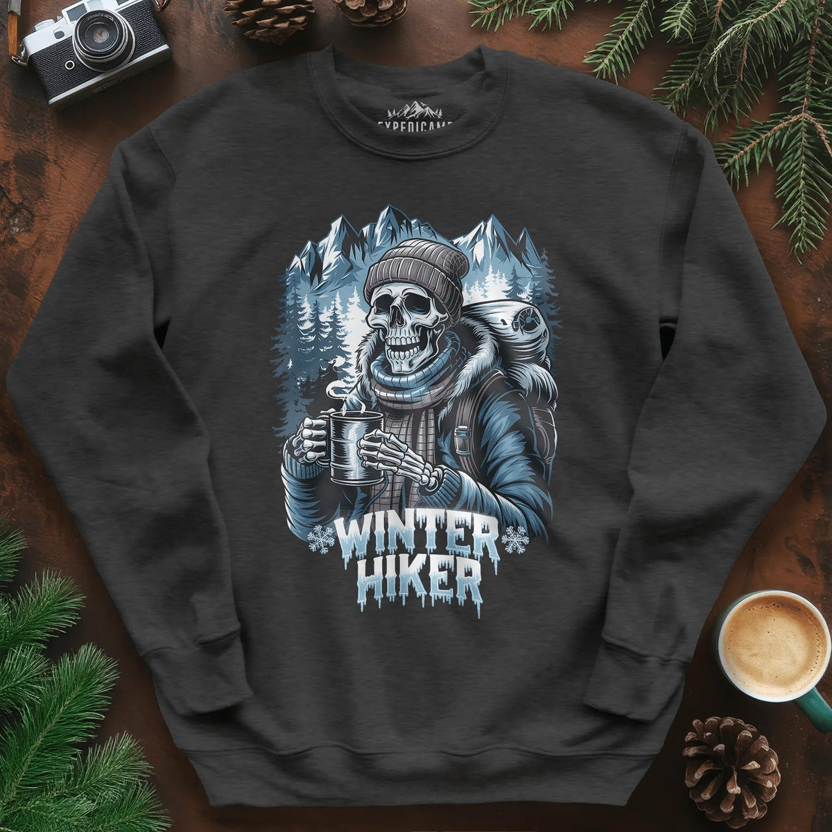 Winter Hiker Sweatshirt – Dark Heather – Outdoor apparel for travel, hiking, camping, and nature lovers – ExpediCamp