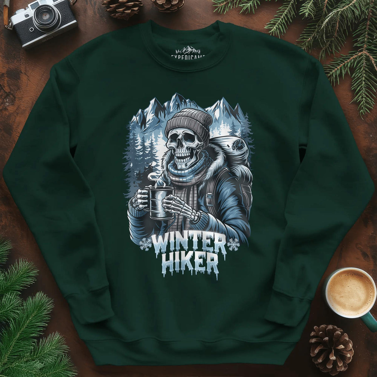 Winter Hiker Sweatshirt – Forest Green – Outdoor apparel for travel, hiking, camping, and nature lovers – ExpediCamp