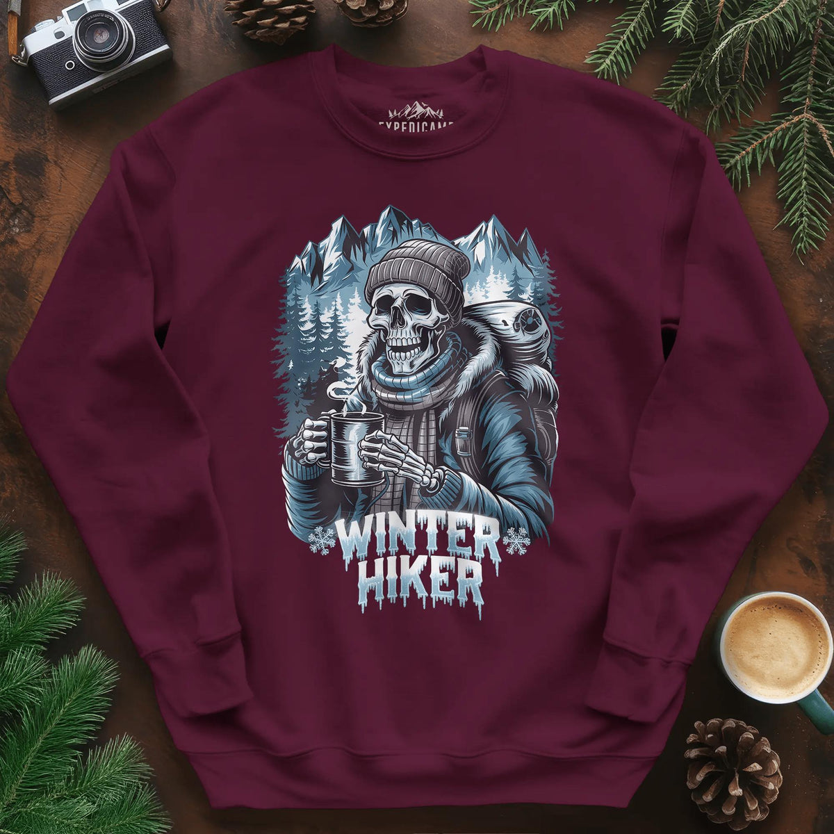 Winter Hiker Sweatshirt – Maroon – Outdoor apparel for travel, hiking, camping, and nature lovers – ExpediCamp
