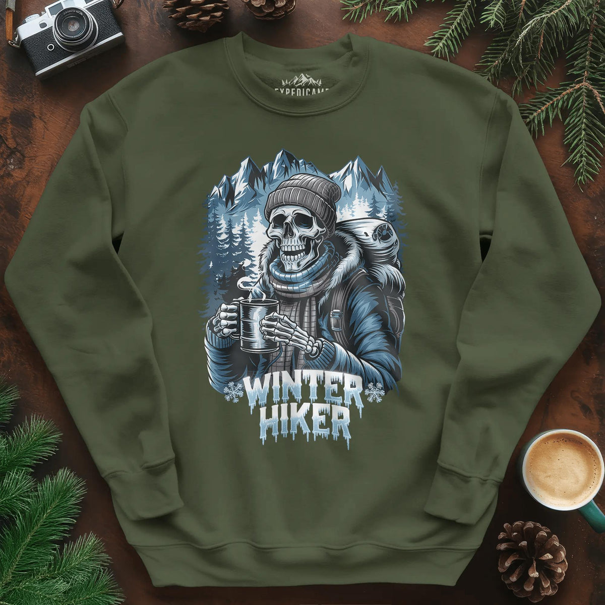 Winter Hiker Sweatshirt – Military Green – Outdoor apparel for travel, hiking, camping, and nature lovers – ExpediCamp