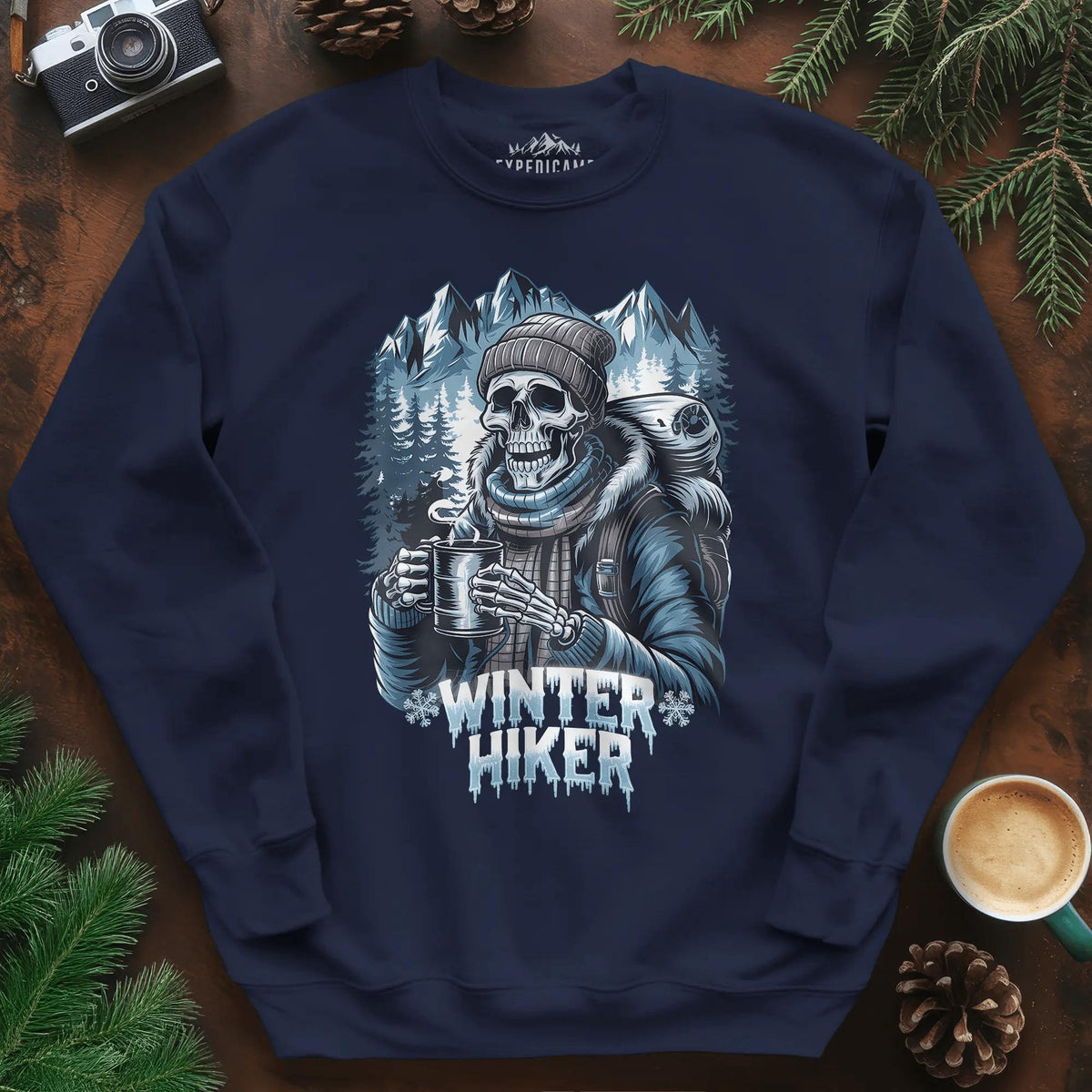 Winter Hiker Sweatshirt – Navy – Outdoor apparel for travel, hiking, camping, and nature lovers – ExpediCamp