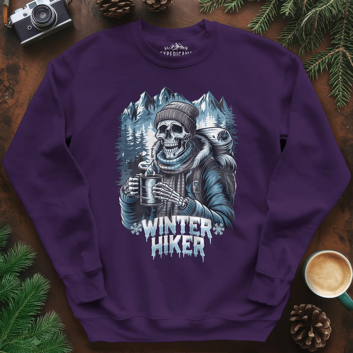 Winter Hiker Sweatshirt – Purple – Outdoor apparel for travel, hiking, camping, and nature lovers – ExpediCamp