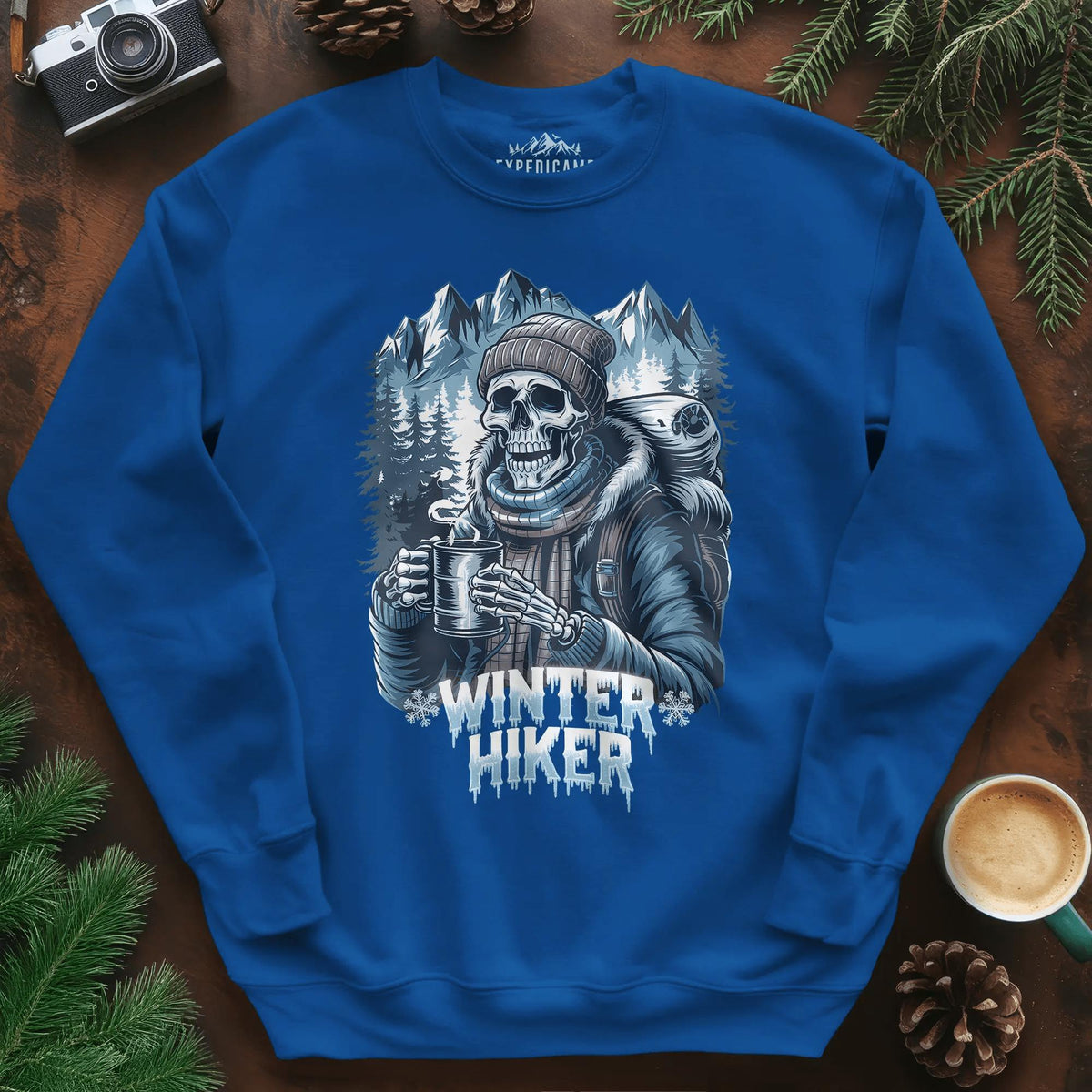 Winter Hiker Sweatshirt – Royal – Outdoor apparel for travel, hiking, camping, and nature lovers – ExpediCamp