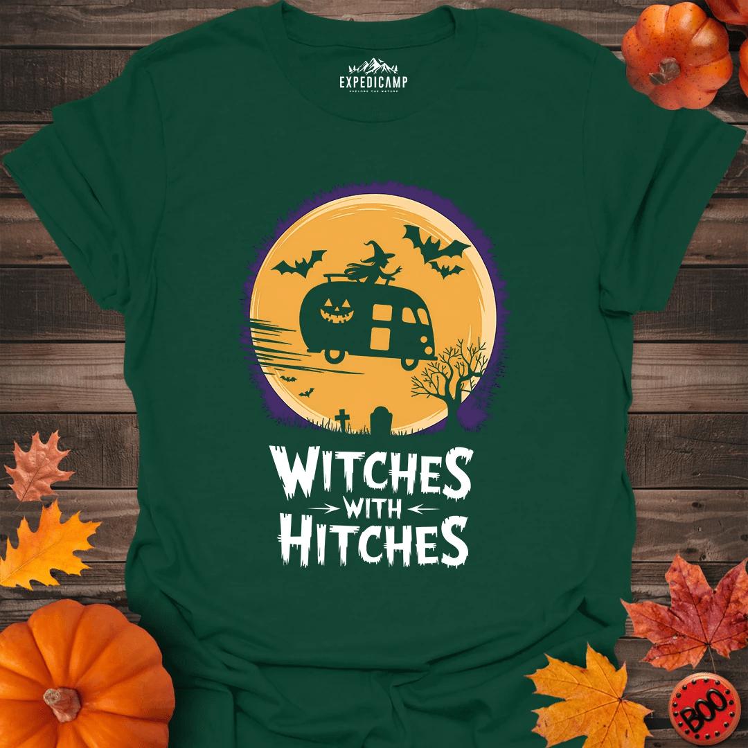 Witches With Hitches T-Shirt – Forest Green – Outdoor apparel for travel, hiking, camping, and nature lovers – ExpediCamp