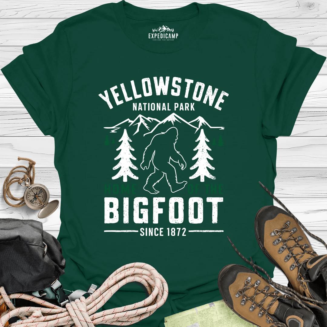 Yellowstone Home Of The Bigfoot National Park T-Shirt – Forest Green – Outdoor apparel for travel, hiking, camping, and nature lovers – ExpediCamp