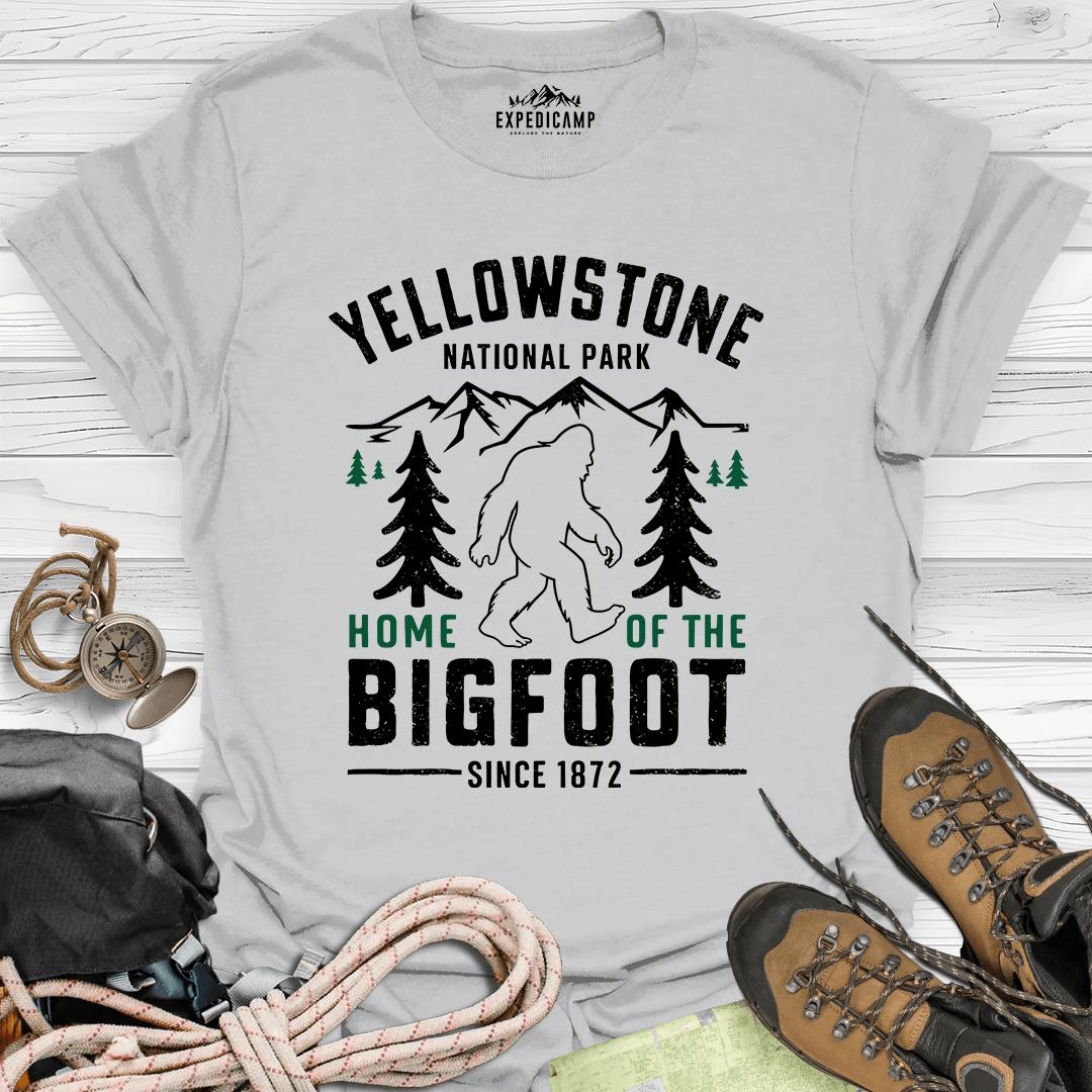 Yellowstone Home Of The Bigfoot National Park T-Shirt – Ice Grey – Outdoor apparel for travel, hiking, camping, and nature lovers – ExpediCamp