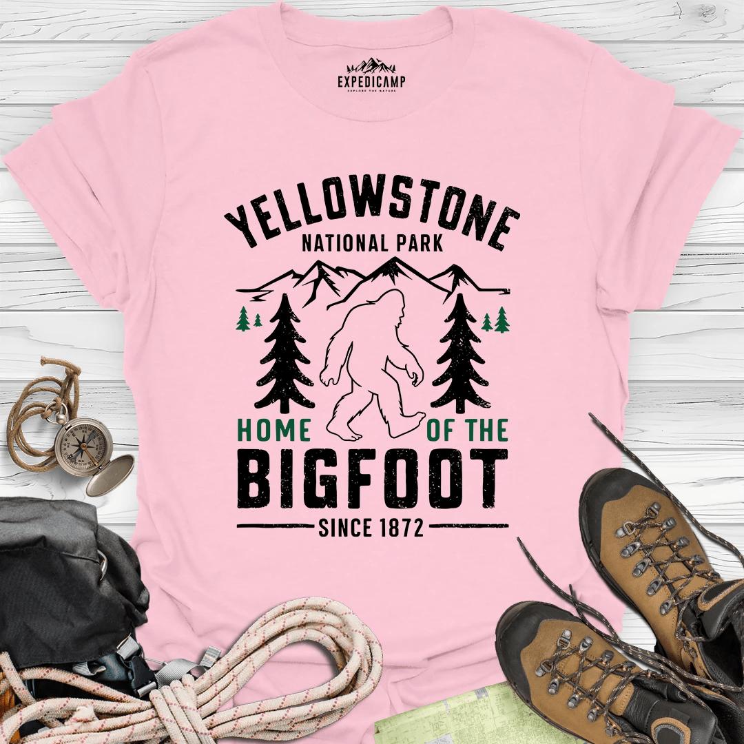 Yellowstone Home Of The Bigfoot National Park T-Shirt – Light Pink – Outdoor apparel for travel, hiking, camping, and nature lovers – ExpediCamp