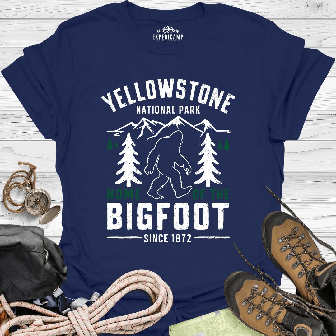 Yellowstone Home Of The Bigfoot National Park T-Shirt – Navy – Outdoor apparel for travel, hiking, camping, and nature lovers – ExpediCamp