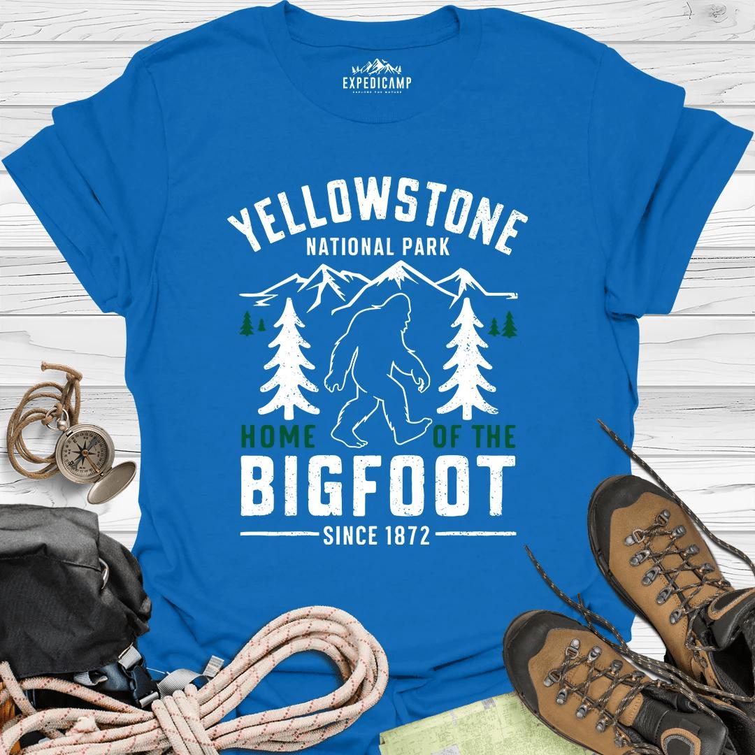 Yellowstone Home Of The Bigfoot National Park T-Shirt – Royal – Outdoor apparel for travel, hiking, camping, and nature lovers – ExpediCamp
