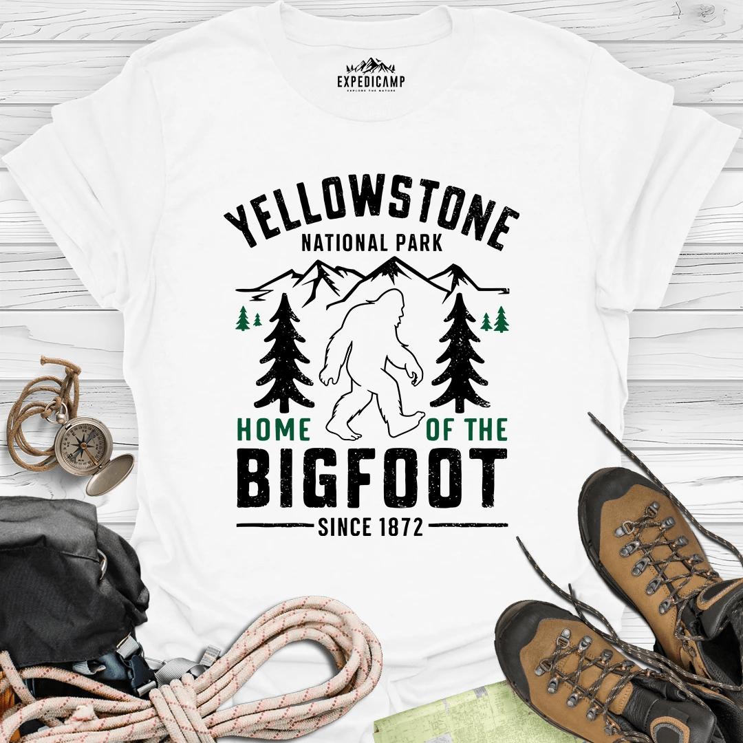 Yellowstone Home Of The Bigfoot National Park T-Shirt – White – Outdoor apparel for travel, hiking, camping, and nature lovers – ExpediCamp