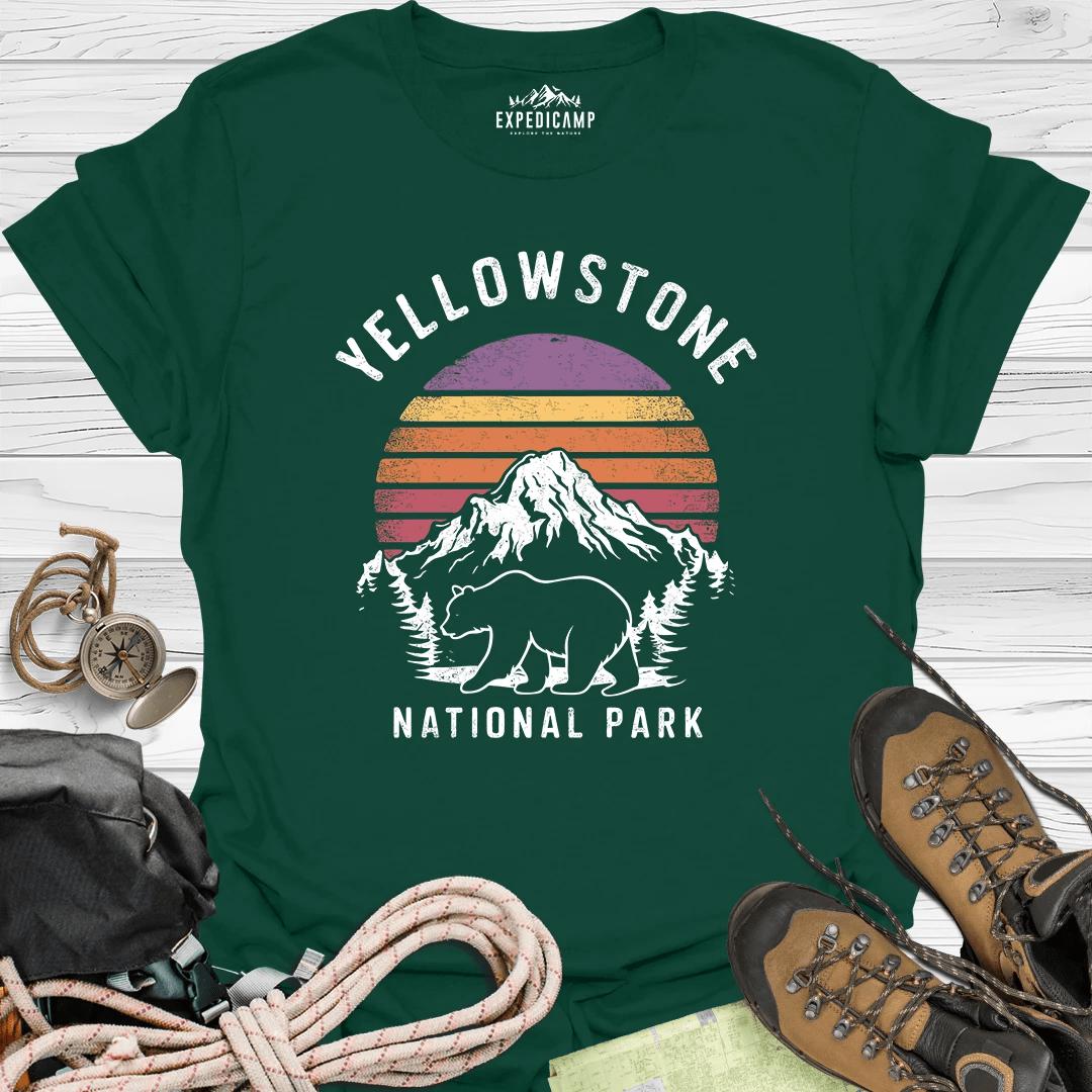 Yellowstone National Park T-Shirt – Forest Green – Outdoor apparel for travel, hiking, camping, and nature lovers – ExpediCamp