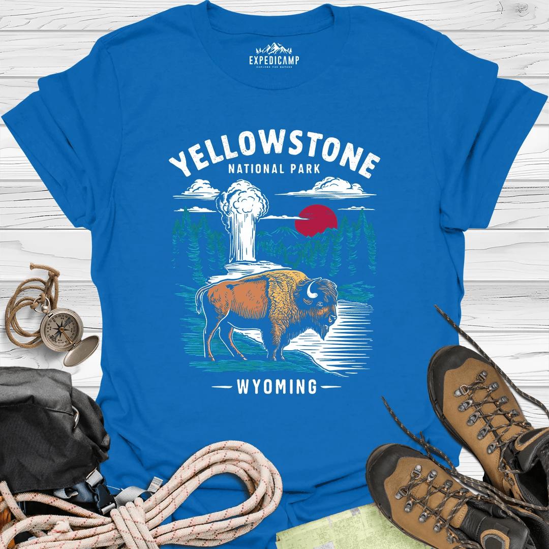 Yellowstone Wyoming USA T-Shirt – Royal – Outdoor apparel for travel, hiking, camping, and nature lovers – ExpediCamp