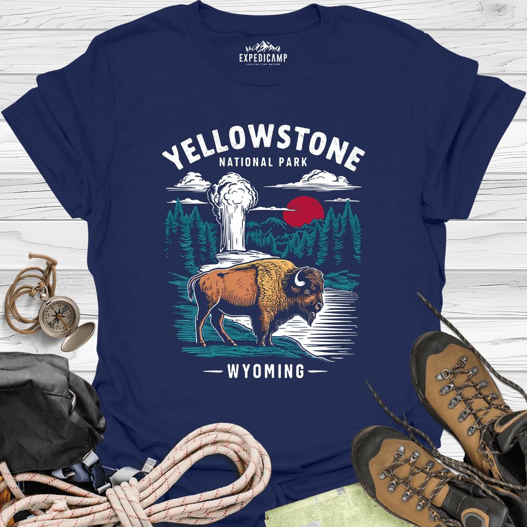Yellowstone Wyoming USA T-Shirt – Navy – Outdoor apparel for travel, hiking, camping, and nature lovers – ExpediCamp