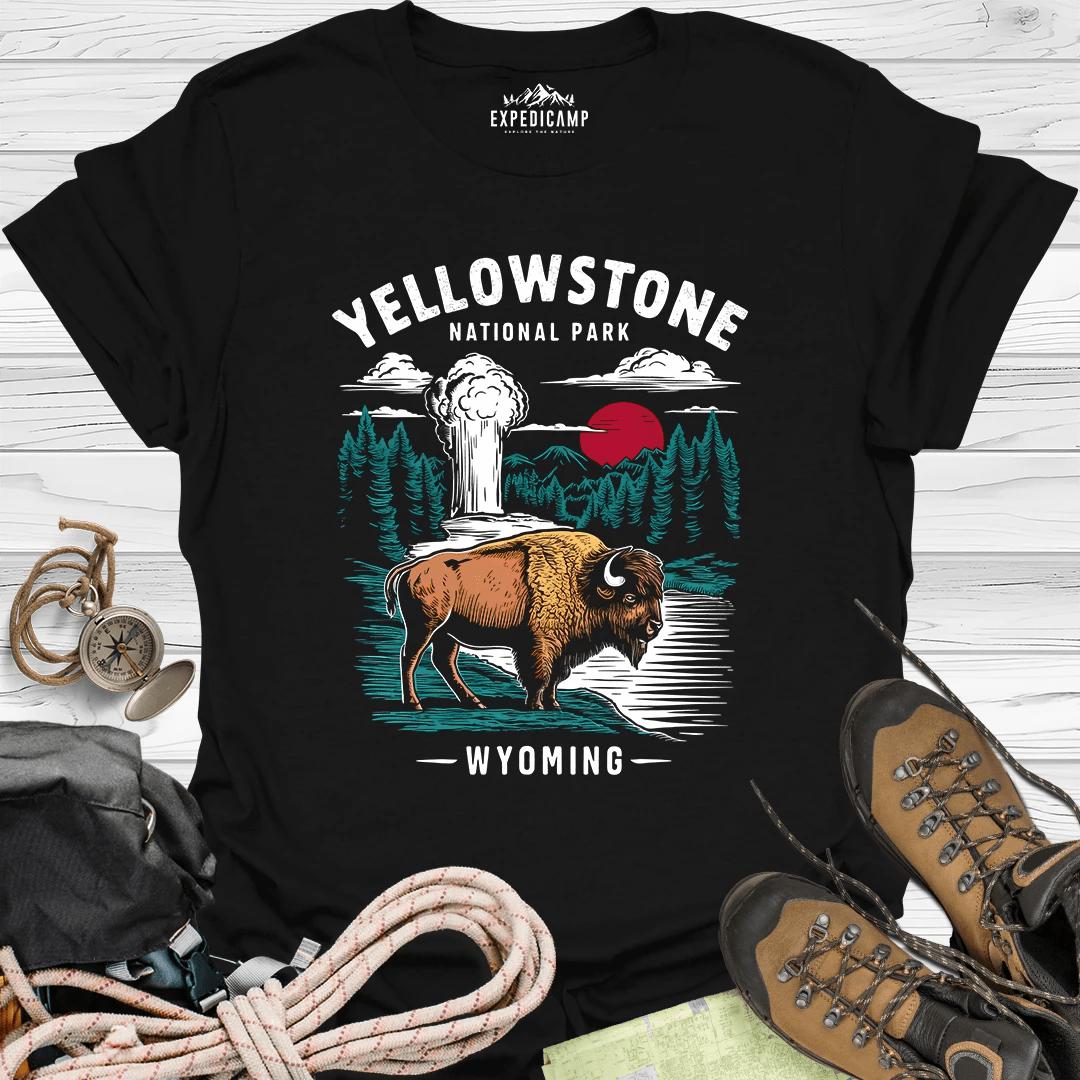 Yellowstone Wyoming USA T-Shirt – Black – Outdoor apparel for travel, hiking, camping, and nature lovers – ExpediCamp