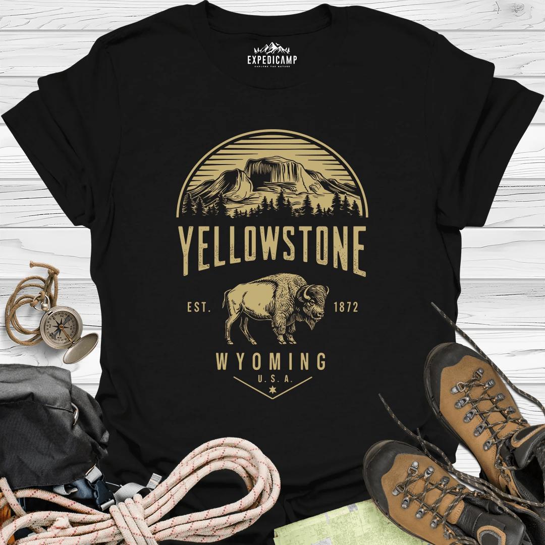 Yellowstone Wyoming USA T-Shirt – Black – Outdoor apparel for travel, hiking, camping, and nature lovers – ExpediCamp