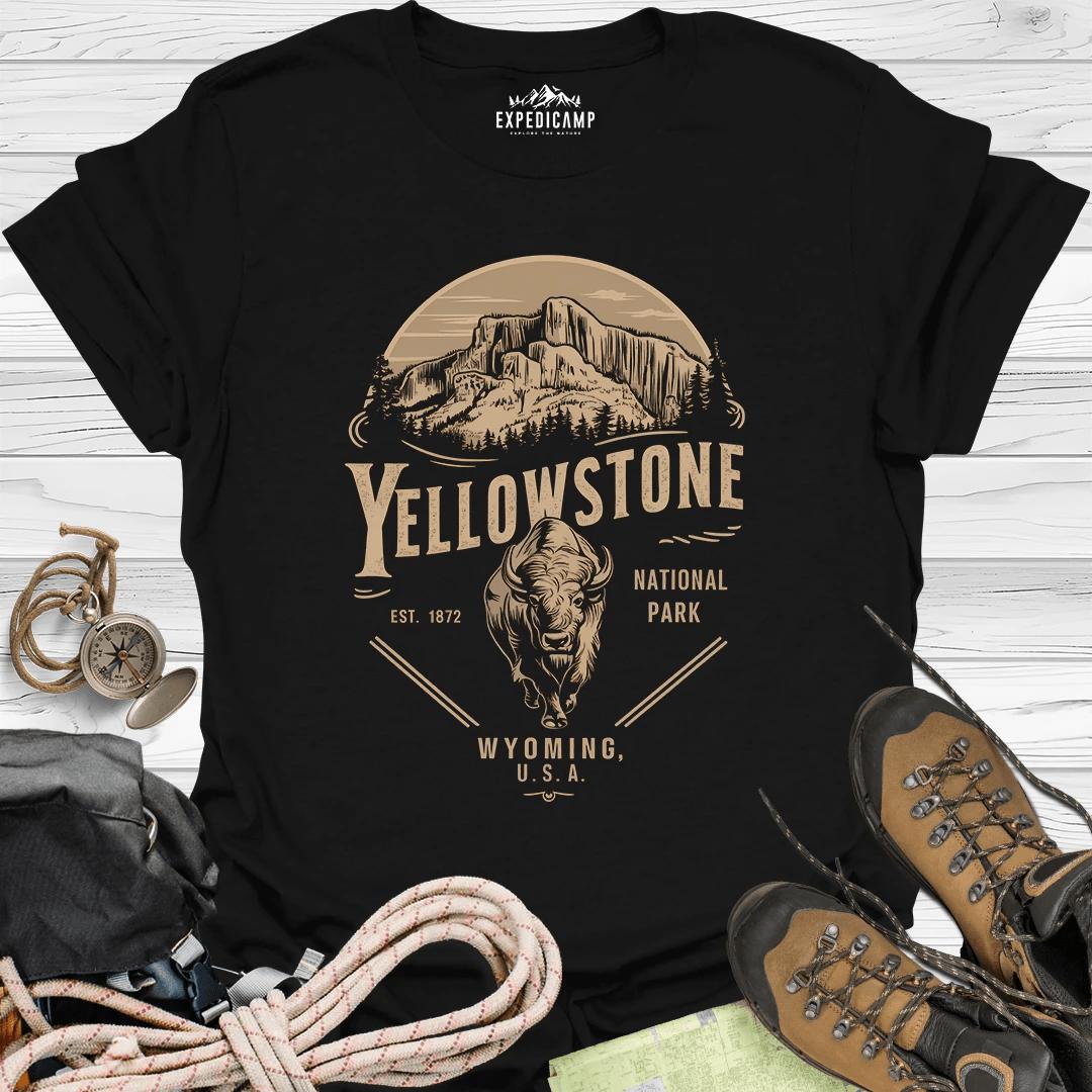 Yellowstone Wyoming USA T-Shirt – Black – Outdoor apparel for travel, hiking, camping, and nature lovers – ExpediCamp