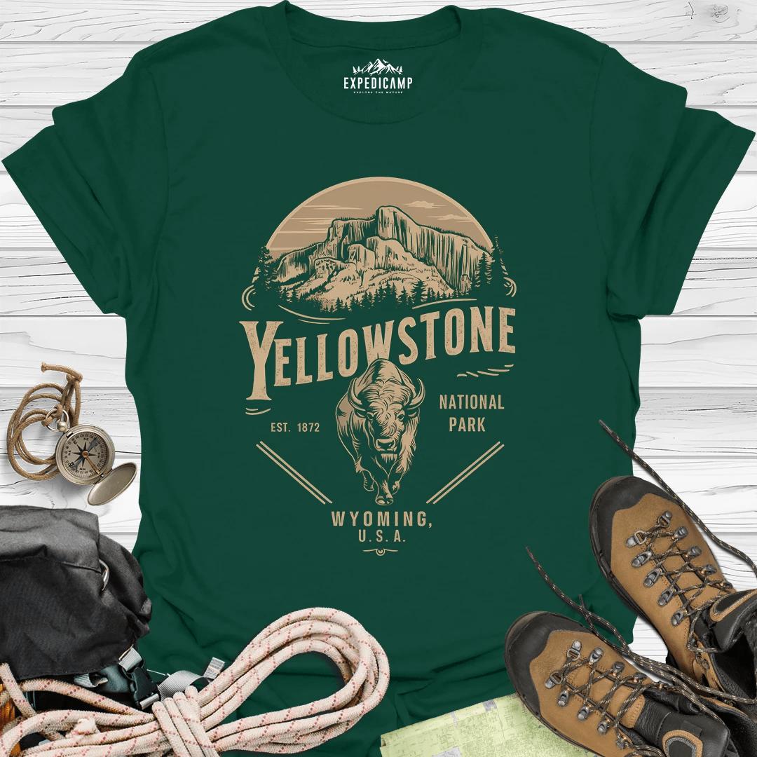 Yellowstone Wyoming USA T-Shirt – Forest Green – Outdoor apparel for travel, hiking, camping, and nature lovers – ExpediCamp