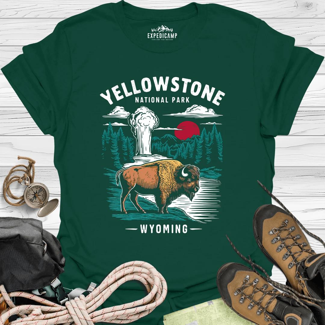 Yellowstone Wyoming USA T-Shirt – Forest Green – Outdoor apparel for travel, hiking, camping, and nature lovers – ExpediCamp