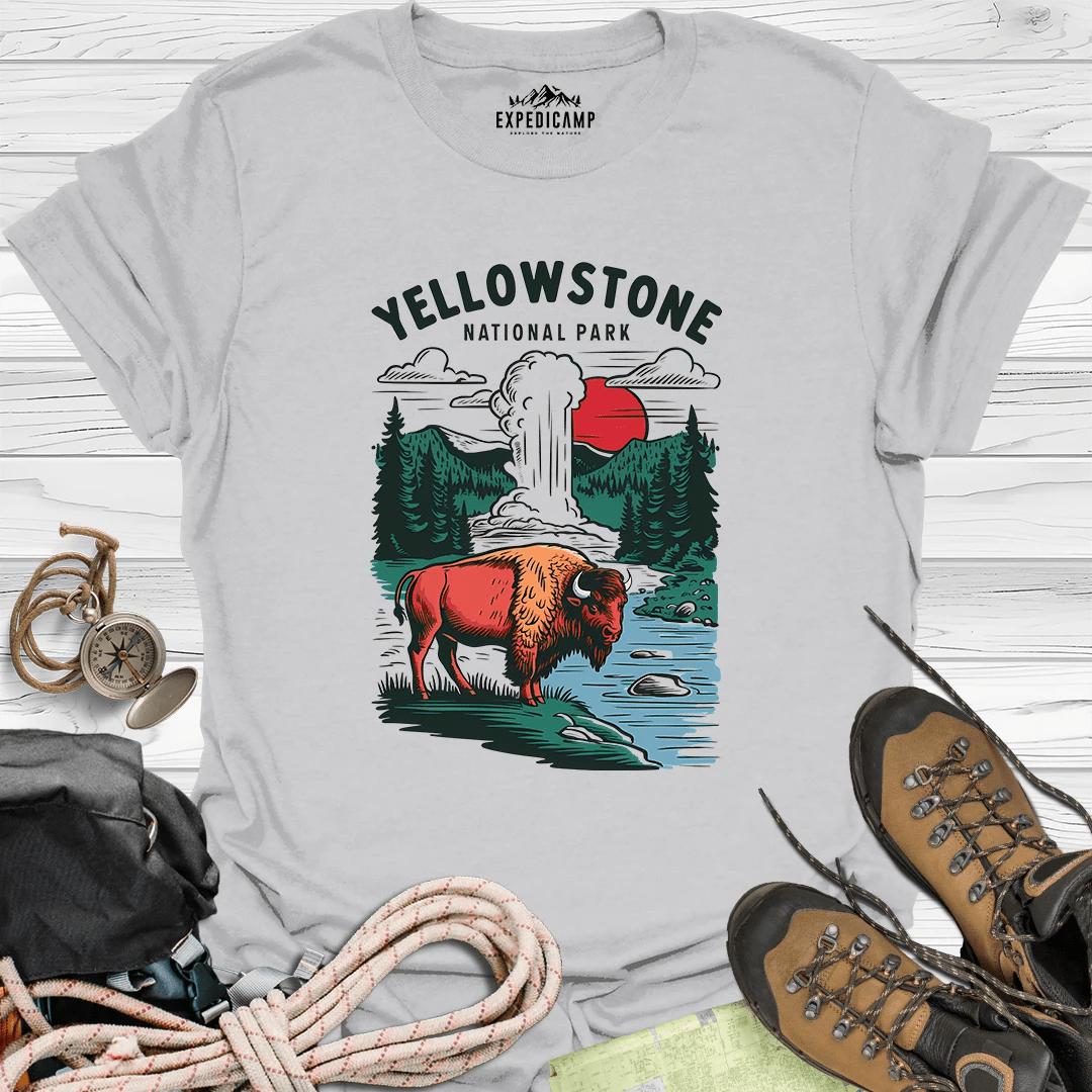 Yellowstone Wyoming USA T-Shirt – Ice Grey – Outdoor apparel for travel, hiking, camping, and nature lovers – ExpediCamp