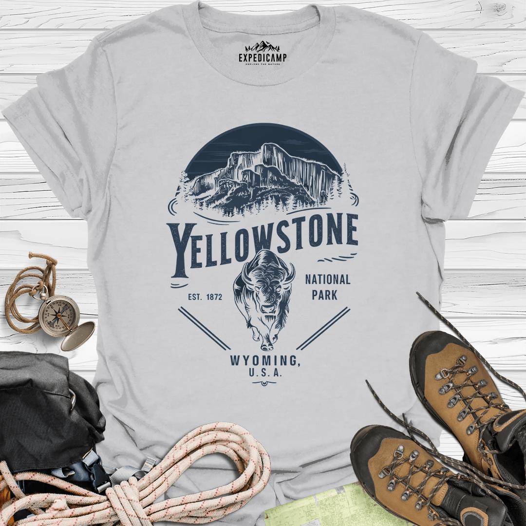 Yellowstone Wyoming USA T-Shirt – Ice Grey – Outdoor apparel for travel, hiking, camping, and nature lovers – ExpediCamp