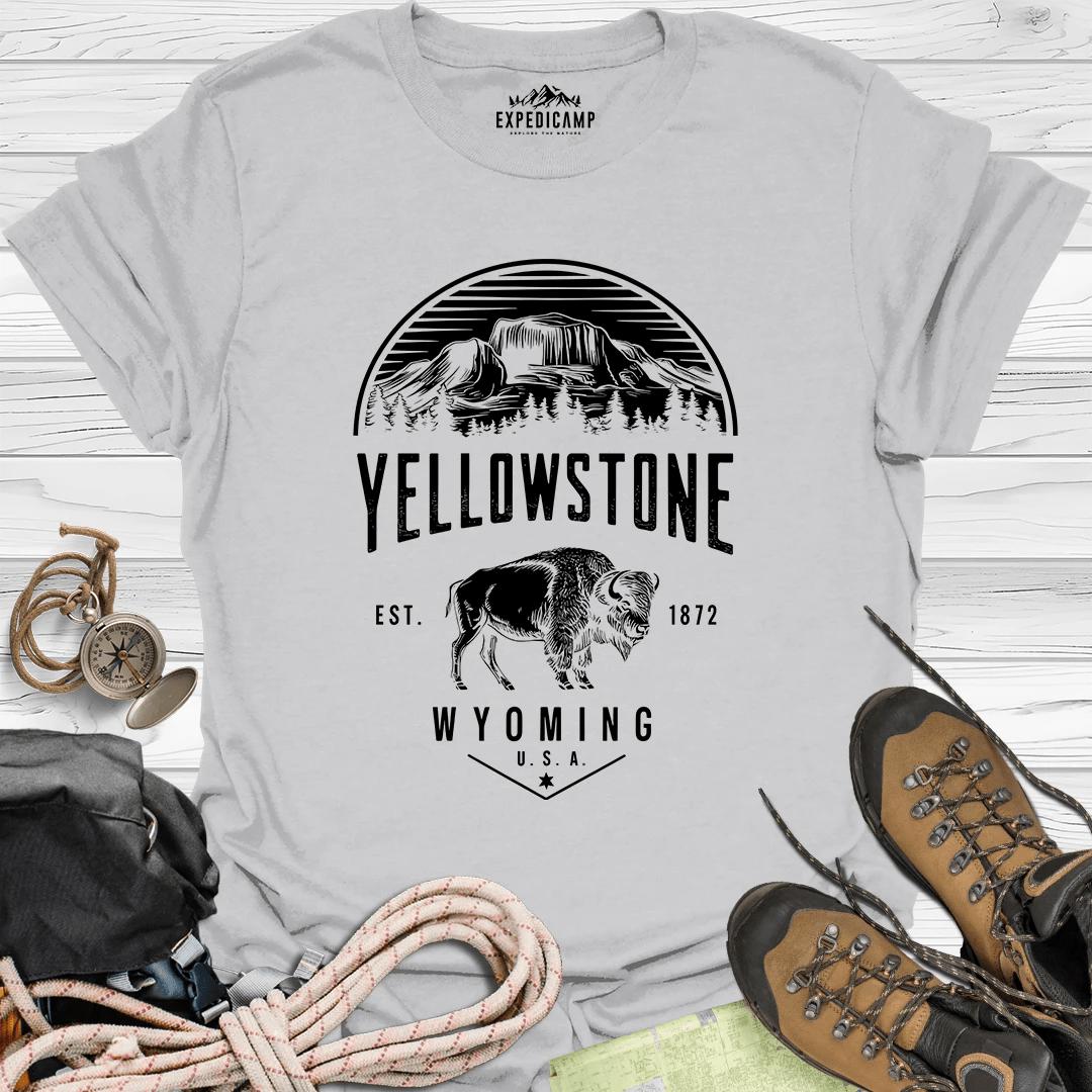Yellowstone Wyoming USA T-Shirt – Ice Grey – Outdoor apparel for travel, hiking, camping, and nature lovers – ExpediCamp