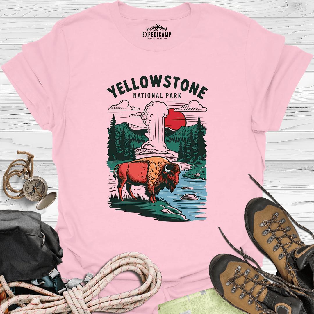 Yellowstone Wyoming USA T-Shirt – Light Pink – Outdoor apparel for travel, hiking, camping, and nature lovers – ExpediCamp