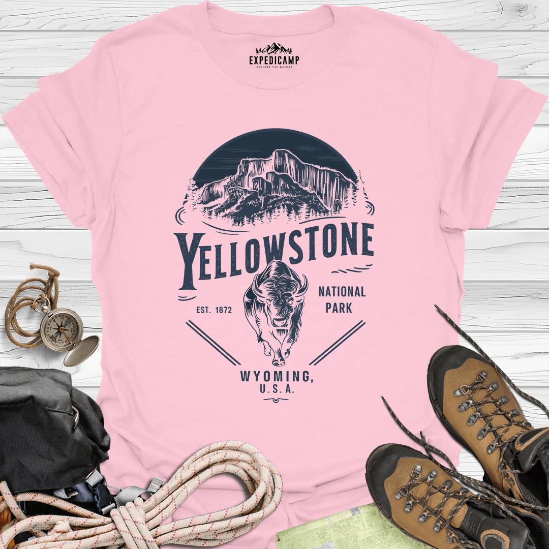 Yellowstone Wyoming USA T-Shirt – Light Pink – Outdoor apparel for travel, hiking, camping, and nature lovers – ExpediCamp