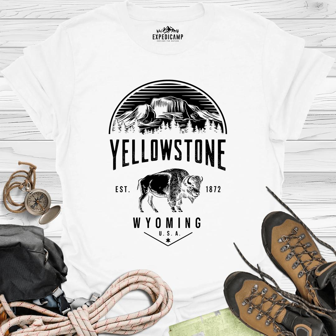 Yellowstone Wyoming USA T-Shirt – White – Outdoor apparel for travel, hiking, camping, and nature lovers – ExpediCamp