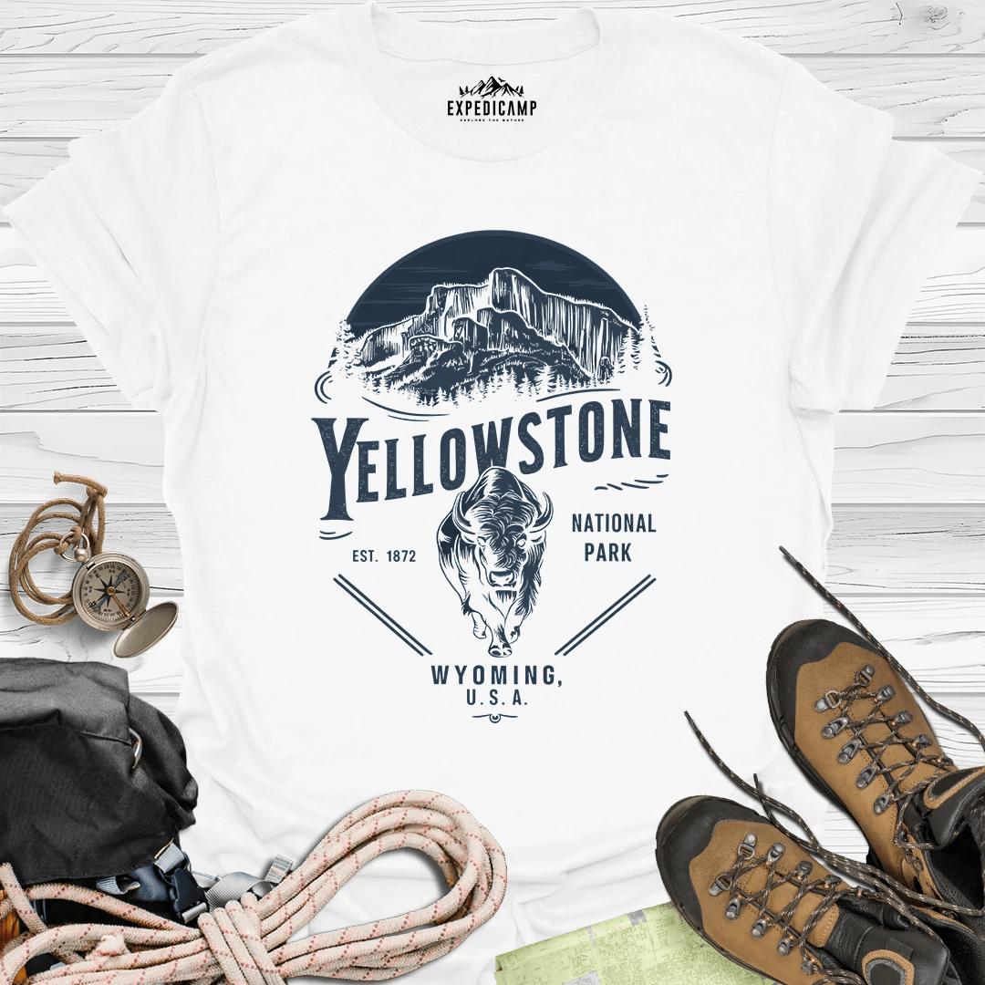Yellowstone Wyoming USA T-Shirt – White – Outdoor apparel for travel, hiking, camping, and nature lovers – ExpediCamp