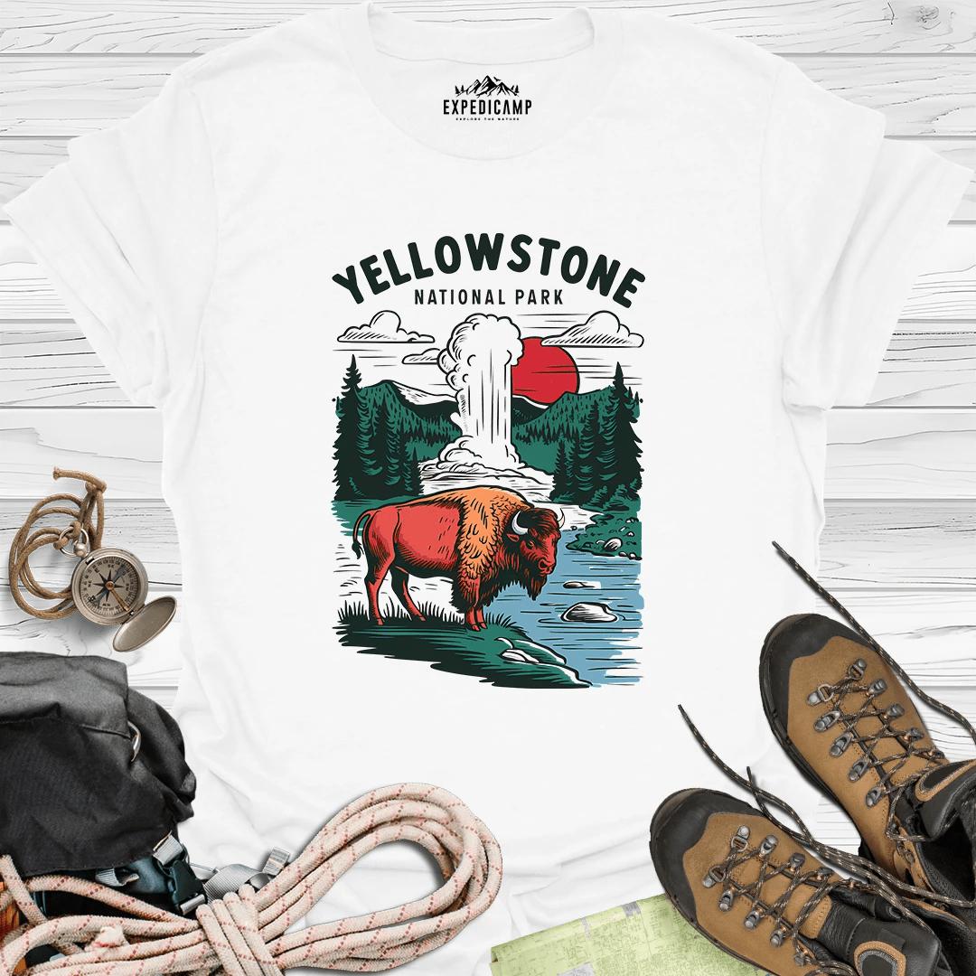 Yellowstone Wyoming USA T-Shirt – White – Outdoor apparel for travel, hiking, camping, and nature lovers – ExpediCamp